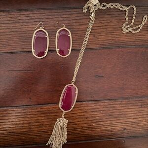 Kendra Scott Gold and Burgundy Earrings and Necklace set